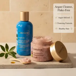 Terramar Anti-Dandruff Haircare Shampoo & Scalp Scrub Duo Set, Argan-Infused Cleanser Formula for Scalp Care, Reduces Flakes, Controls Hair Oil