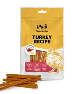 iPaw - Turkey Meat with Duck Liver (Thin Stick)Turkey Tendon for Dogs, Ingredient Sourced from USA, Dog treats, Dog snack, Chews, allnatural dogtreats