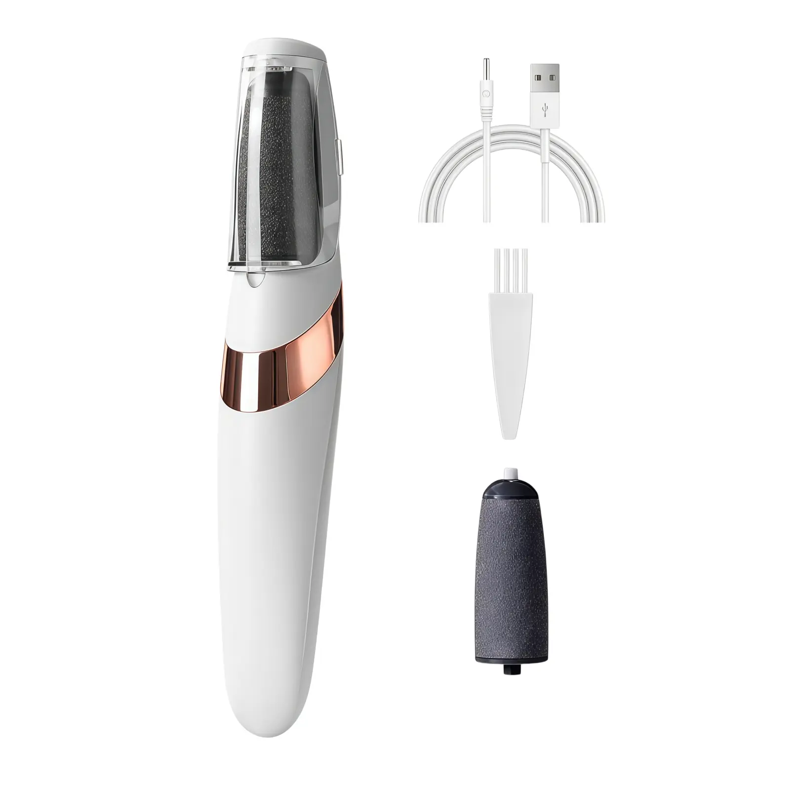 Portable Rechargeable Electric Pedicure Callus Remover - Tool with Replacement Heads, 2 Adjustable Speeds, Washable Grinding Head, LED Light for Dead Skin Removal
