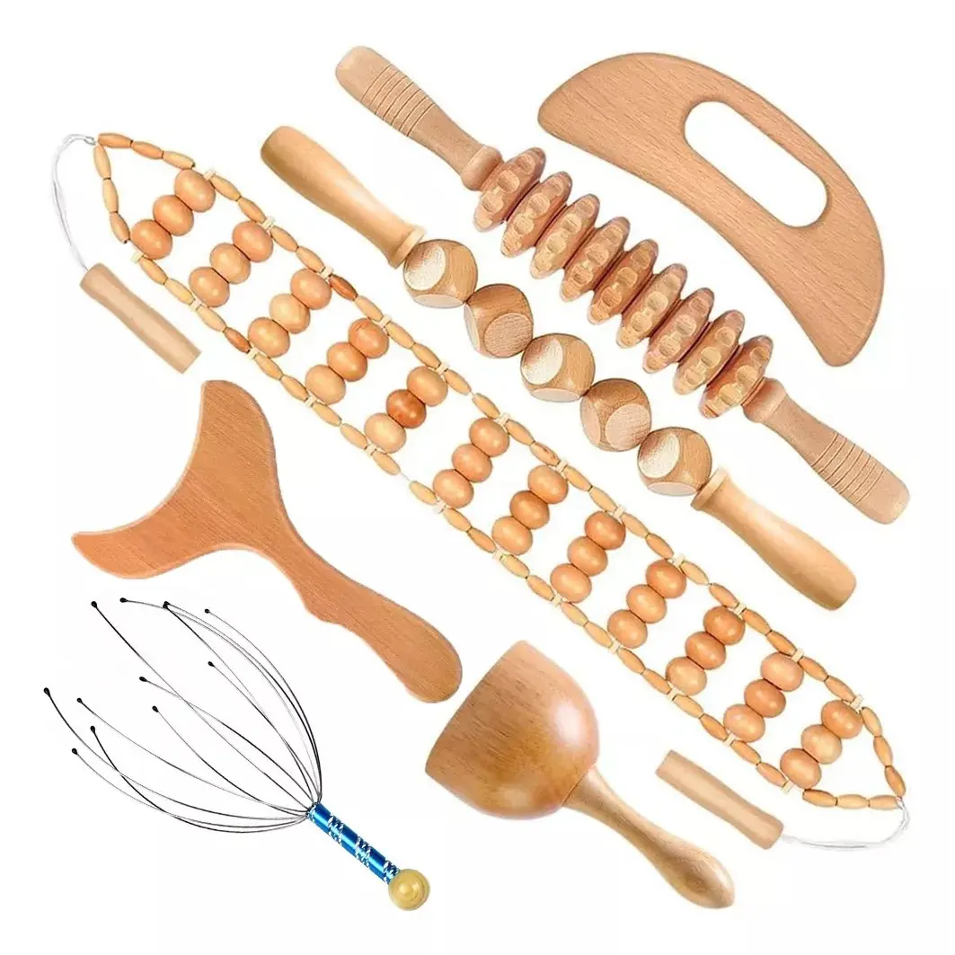 7 Piece Wooden Maderoterapia Massage Kit for Stress Relief, Manual Body Sculpting & Relief Roller Tools for Adults, Fragrance Free, Self Care Products, Portable, Head Massage, Multi Pack, Relaxing, Head Massager, Body Care, Relaxing Asmr, Head Massager As