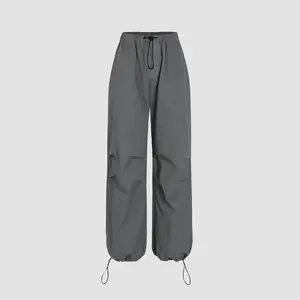 Fashion Womenswear Everyday Statement Cider Solid Drawstring Mid-Waist Parachute Bottom Pants for Women