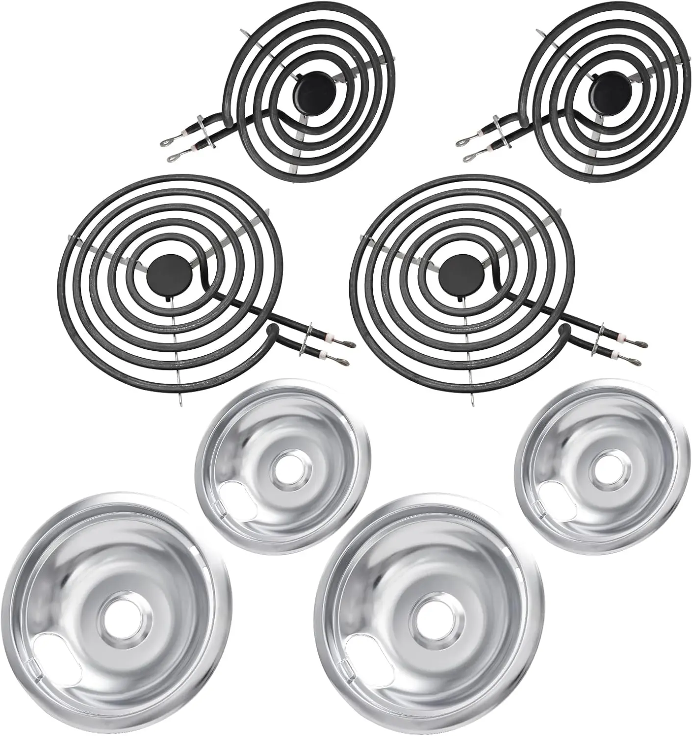 MP22YA & 2 x MP15YA Electric Stove Burner Element Replacement Set with 4-Pack 304 Stainless Steel Drip Pans (2 x 6'' , 8 inch) - W10290350, W10290353 Compatible with Whirlpool Electric Range Stove Top