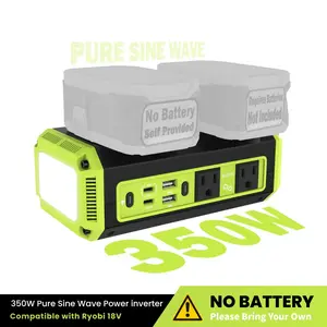 AZOCEK 350W Pure Sine Wave Power Inverter for Ryobi 18V Battery, Dual Slot Portable Power Station with 140W USB-C PD 3.1 Fast Charging, 7A Battery Recharger, 600LM LED Light (Battery Not Included)