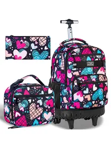 3 Piece Single Trolley Backpack Set for Teens Durable Large Capacity School Bag with Pencil Case and Lunch Bag Fun Back to School Essential