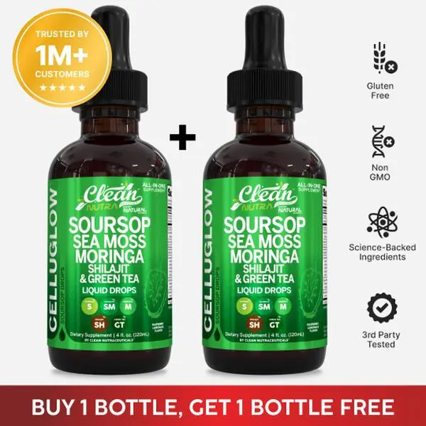 Clean Nutra BOGO | Soursop, Sea Moss, Moringa, Shilajit and Green Tea for Cellular Health & Radiance Support - CelluGlow