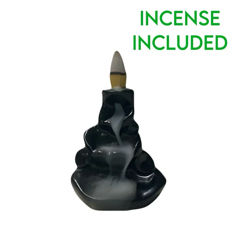 Black Resin Backflow Waterfall Incense Holder *WITH CONES*