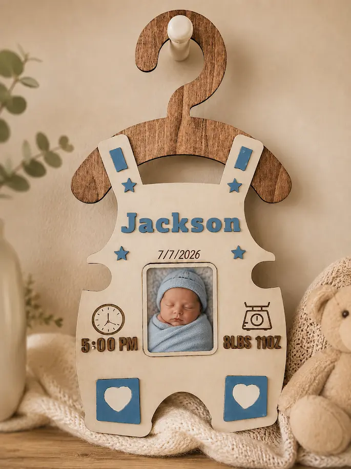 Personalized Baby Birth Announcement Photo Plaque | Custom Newborn Keepsake | Wooden Nursery Decor
