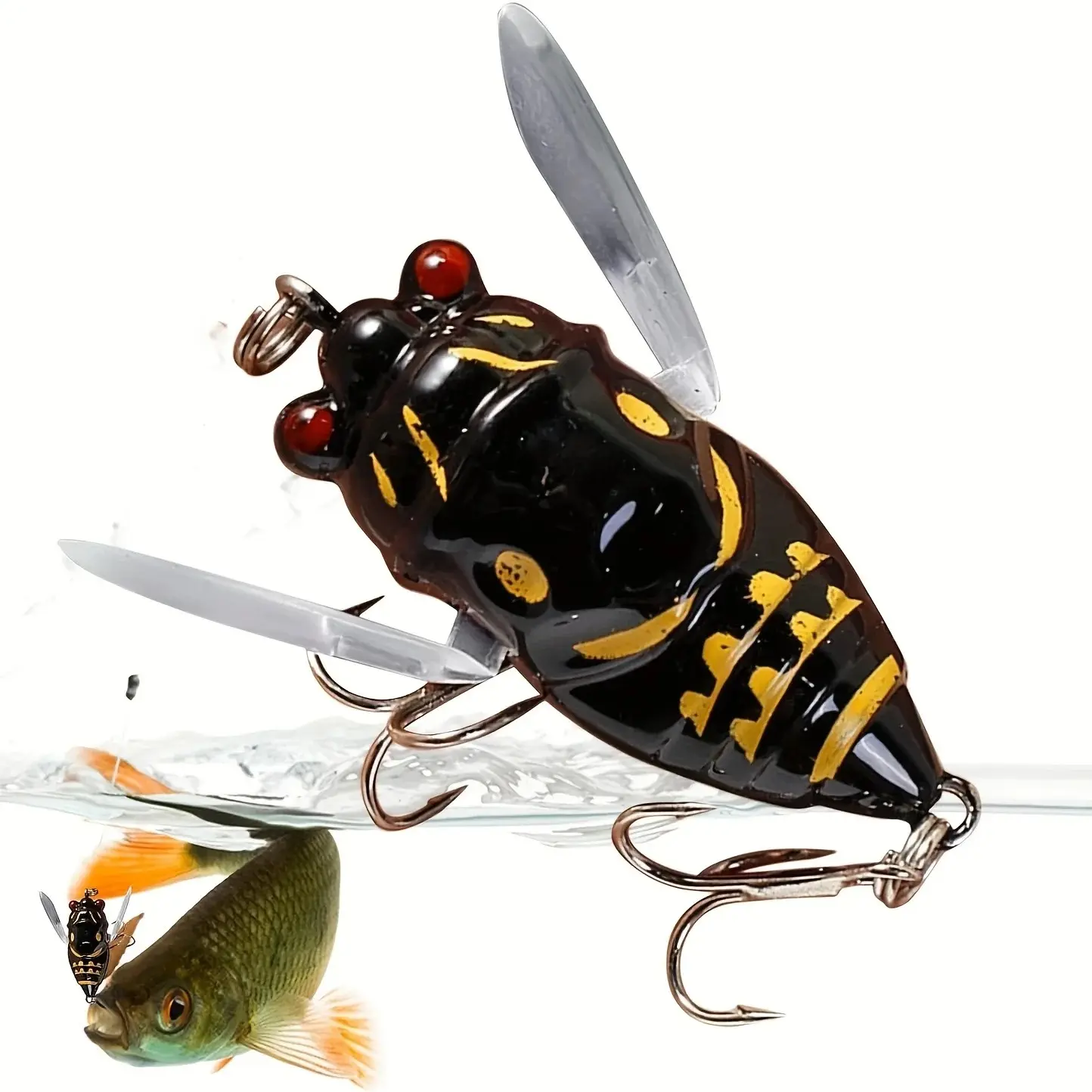 5PCS Handmade Custom Cicada Crankbait Fishing Lures - 3D Holographic Eyes Hard Bait, Biomimetic Shape, Lifelike Action Swimbait for Bass, Outdoor Fishing Equipment