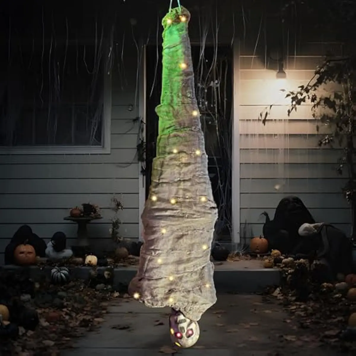 65" Halloween Decoration Cocoon Corpse, Animated Hanging Dead Body Prop Indoor Decor, Corpses Skeleton Outdoor Decor with Full Body Lights and LED Eyes & Spooky Sound for Yard, Haunted House