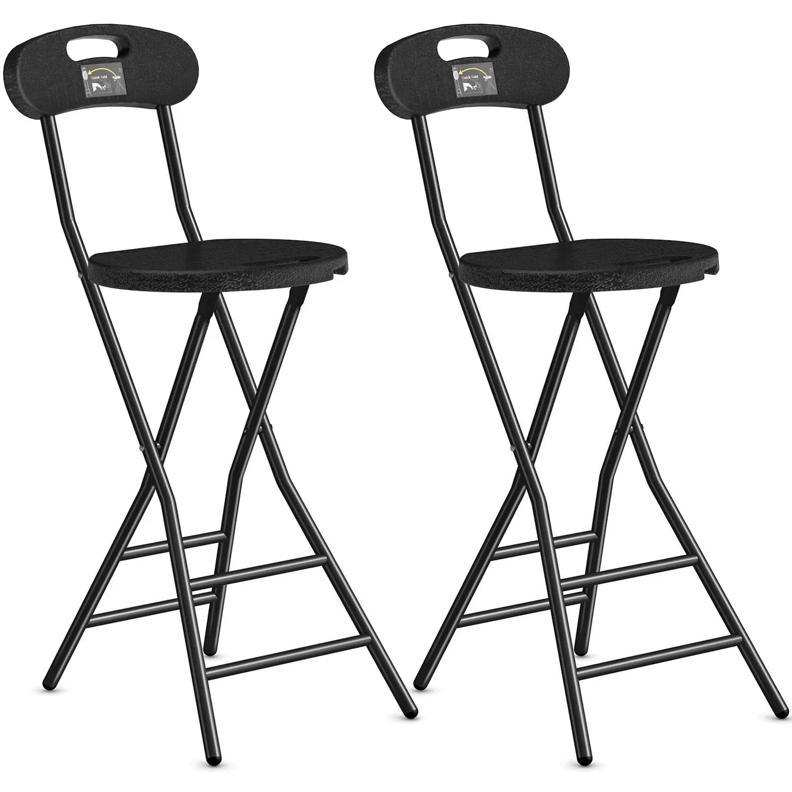 Rfiver 2-Pack 24in Folding Bar Stools with Backrest & Handle - Stainless Steel Outdoor Chairs, Plastic Space-Saving Furniture for Fishing, Front Porch, Dinner Party, Ergonomic Waterproof Design