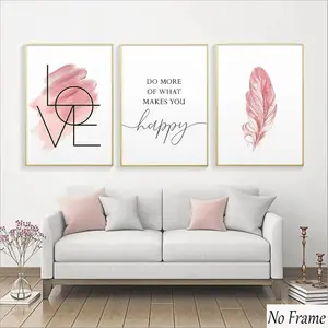 3pcs Wall Art Set, Feather Canvas Prints, Inspirational Quotes Posters, Heart Signage Images, Girl Room Decor, Home Decoration