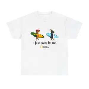 National Geographic Style Cody Maverick & Chicken Joe T-Shirt, Surf’s Up Penguin Graphic Tee, Funny Beach Surf Shirt for Men Women, Unisex Cotton Casual Streetwear, Vintage Graphic Tee Trendy Summer Outfit