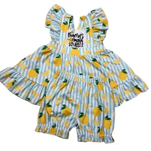 Girl Summer Shorts Set Lemon Outfit Mama's Main Mother's Day Clothes Gift