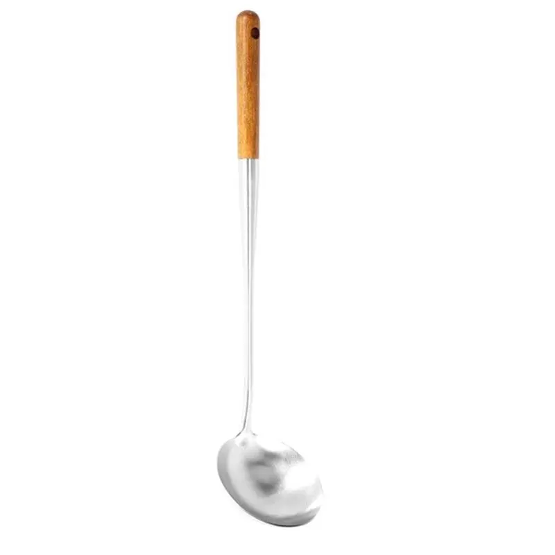 Soup Ladle, 17Inches Spatula for Wok, Stainless Steel Spoons Cooking with Heat-Resistant Wooden Handle, Utensils, Kitchen, Heavy Duty, Wok Cooking