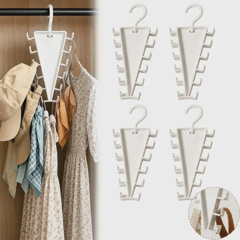 Minimalist V-Shaped Closet Organizer Hanger, 360° Rotatable Space Saving Hanger with 12 Hooks, Multi-Purpose Storage for Shirts, Jackets, Pants & Accessories