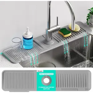 Silicone Faucet Mat 24 Inch Longer 5° Slope Self-draining Kitchen Sink Splash Guard Bathroom Kitchen Sink Area Tidy Splashs Draining Mats #SummerVibes button fasten long