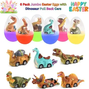 6 Pack Jumbo Easter Eggs with Dinosaur Pull Back Cars – Toys for Kids Boys & Toddlers, Easter Basket Stuffers, Party Favors, Egg Fillers Gift