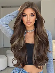 Topshe Handmade Lace Front Wigs Mix 28 Inch Long Curly Hair, Synthetic Material Wigs, Lightweight Breathable Comfortable Wear, Natural Look