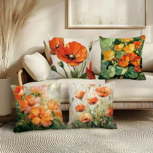 4-Piece Floral Print Pillow Covers Set, Single-Sided Decorative Pillows, 45x45cm (17.72x17.72 Inch), Hidden Zipper, Indoor & Outdoor Use
