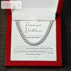 Promise Necklace for Boyfriend – Waterproof Stainless Steel Cuban Chain, Symbol of Love & Commitment, LED Wooden Box Gift for Valentine’s Day & Birthday – Veyla