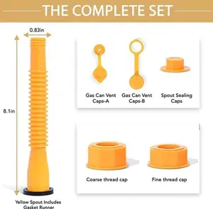 3x Replacement Gas Can Spout Nozzle Vent Kit for Plastic Gas Cans Old Style Cap7 Gasoline Tank High-Quality HDPE Materials Flexible Bending Gasket Sealing Caps Coarse & Fine Thread Bases Yellow Spout Set