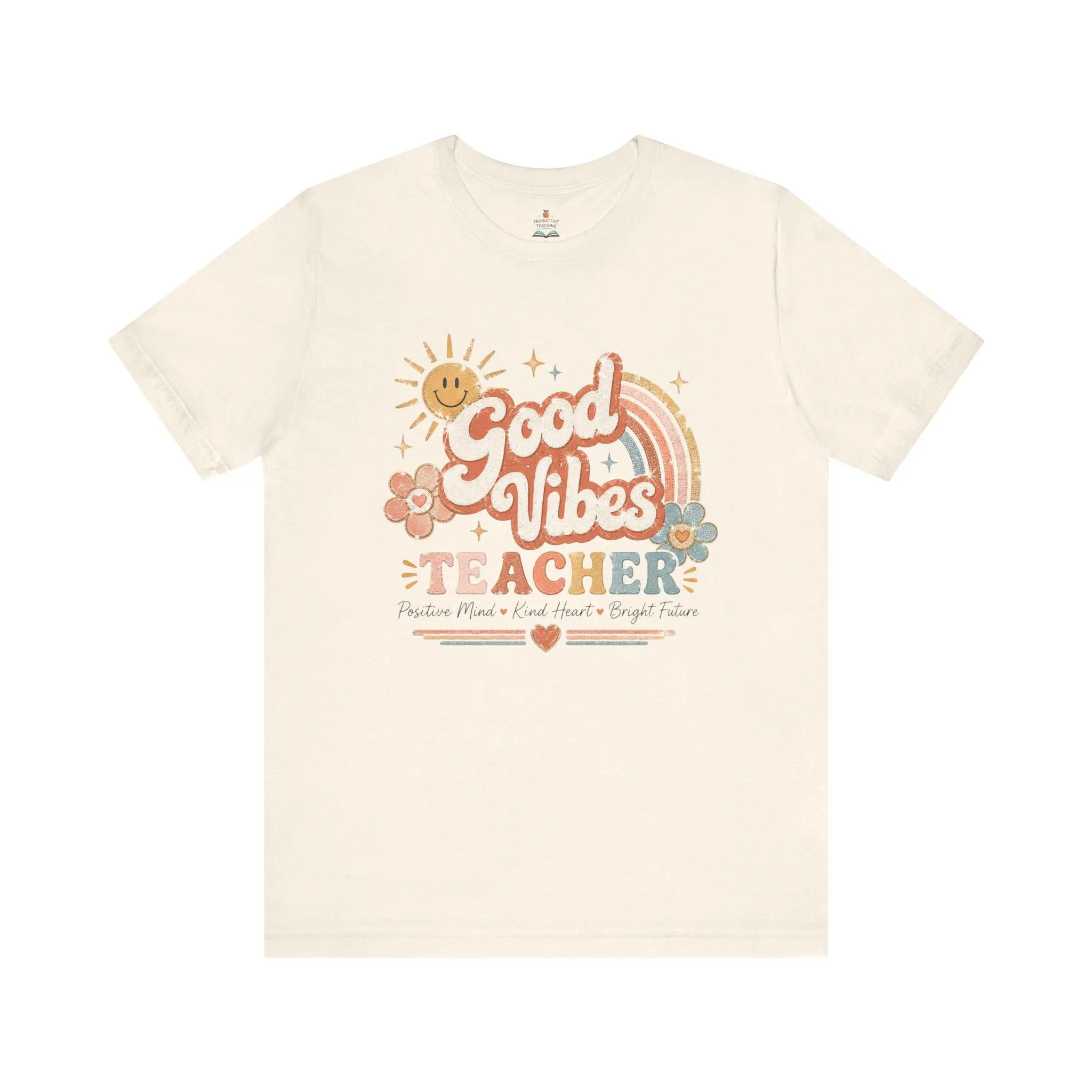Teacher Vibes Retro Rainbow Bella Canvas T-Shirt Fit Casual