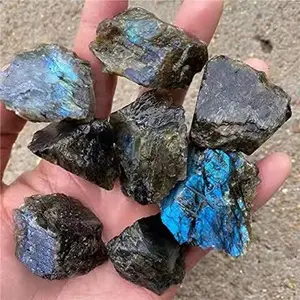 Natural Raw Rough Labradorite Crystals and Healing Stones, Natural Rocks for Tumbling and DIY Raw Stones and Crystals (3 Pieces)