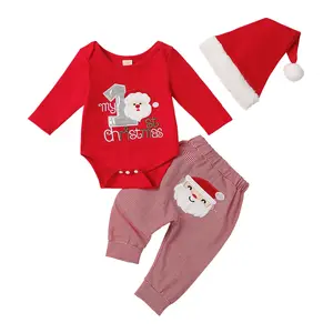 Canrulo Newborn Baby Boy Girl Christmas Outfits My First Christmas Romper Onesie Santa Claus Pants Hat Infant Christmas Clothes Set