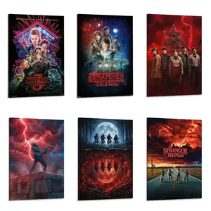 Stranger Things Canvas Wall Art Set Sci-Fi TV Show Posters Retro 80s Horror Mystery Room Decor Netflix Fans Gift Edgy Aesthetic Bedroom Movie Poster Set Living Room Hanging Decor Unframed Wall Prints