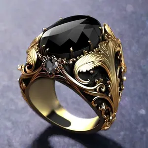 Vintage Men's Ring Black Oval Artificial Rhinestones Copper Craft Retro Golden Plating Daily Casual Single Ring Unisex Ideal Gift