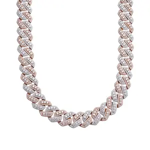20mm Moissanite Solitaire Cuban Chain Rose Necklace