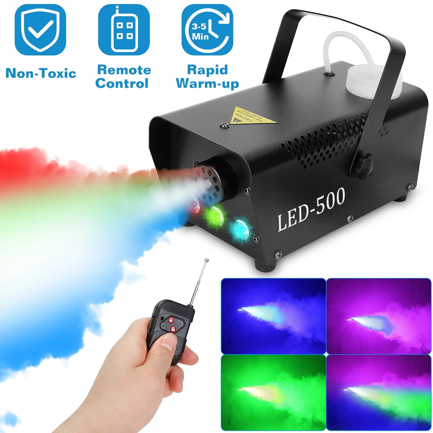Unisex 400W RGB LED Fogger, Rapid Warm-Up Party Fog Machine with Remote Control for Wedding Stage, Club DJ Festive Supplies, Rgb Colors