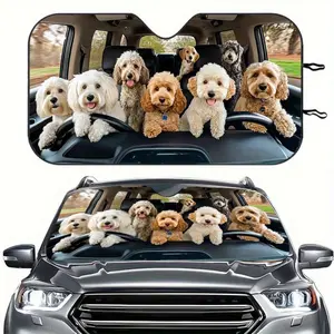 1 Piece Dog Pattern RV Front Windshield Sun Shade, Foldable Windshield Sunshade, 57.09x27.56 Inches, Foldable UV Protection Sun Visor with 2 Suction Cups, Suitable for Cars, Trucks and RVs, Fun Decoration, Easy Installation, Ideal for Pet Lovers
