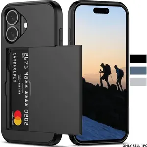 For iPhone 17, 16, 15, 14, 13, 12, 11 Case with Card Holder Heavy Duty Protective Dual Layer Shockproof Hidden Card Slot Slim Wallet Phone Cover for iPhone 17-11 Series for Women&Men