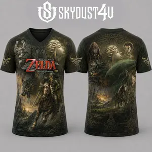 SkyDust4U The Legend of Zelda: Twilight Princess Link, Zelda, Midna, Wolf Link, Hyrule Menswear Top Men's Short-Sleeve Casual Shirt