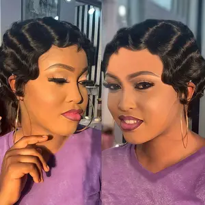 ShowReal Pixie Cut Wigs Short Finger Wave Wig Brazilian Virgin Human Hair Wigs Straight Machine Made None Lace Hair Mommy Hair for Black Women 4 Inch Length