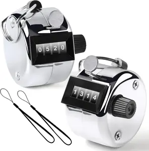 2 count  One Hand Counter Clicker,  Metal Clicker Counter, Manual Mechanical People Counter Clicker with Nylon Lanyard, 4-Digit Number Count Tally Counter Clicker for Golf, Lap & Row Etc.