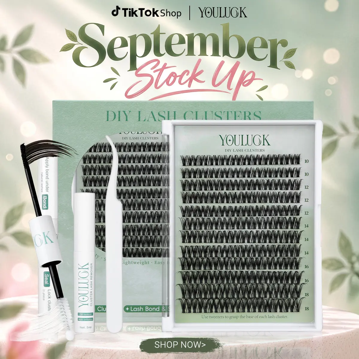 YOULUCK Velvet Touch Cluster Lashes Kit, Waterproof Long-Lasting Eyelash Extensions with Ultra-Thin Band, Bond, Seal, Remover & Tweezer, Beginner-Friendly Cosmetic Beauty Products for Girls