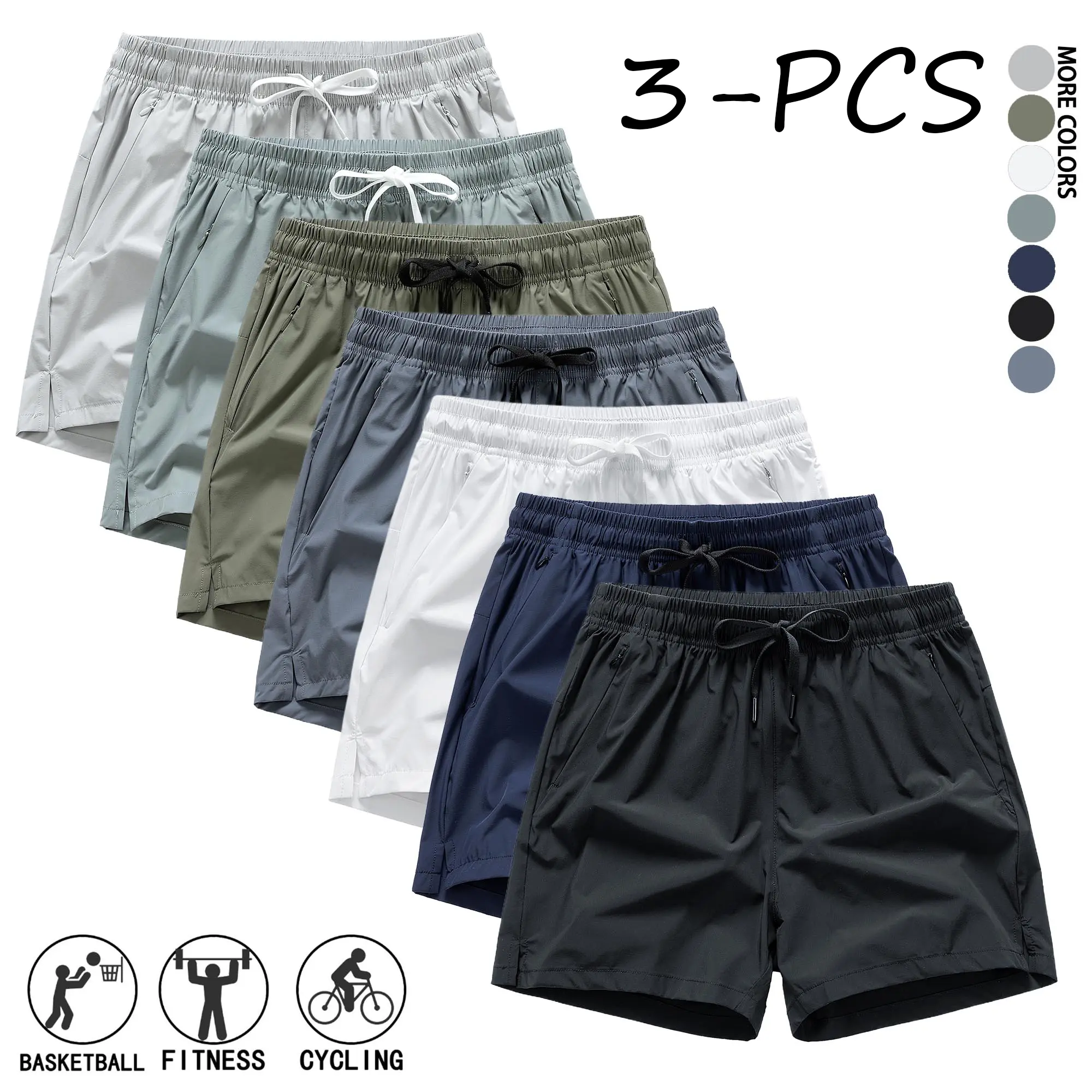 Men's summer lightweight, breathable, quick drying elastic casual sports shorts, featuring a solid color drawstring waist and zippered pockets, suitable for daily wear, running, and exercise. Men's bottoms comfortable short