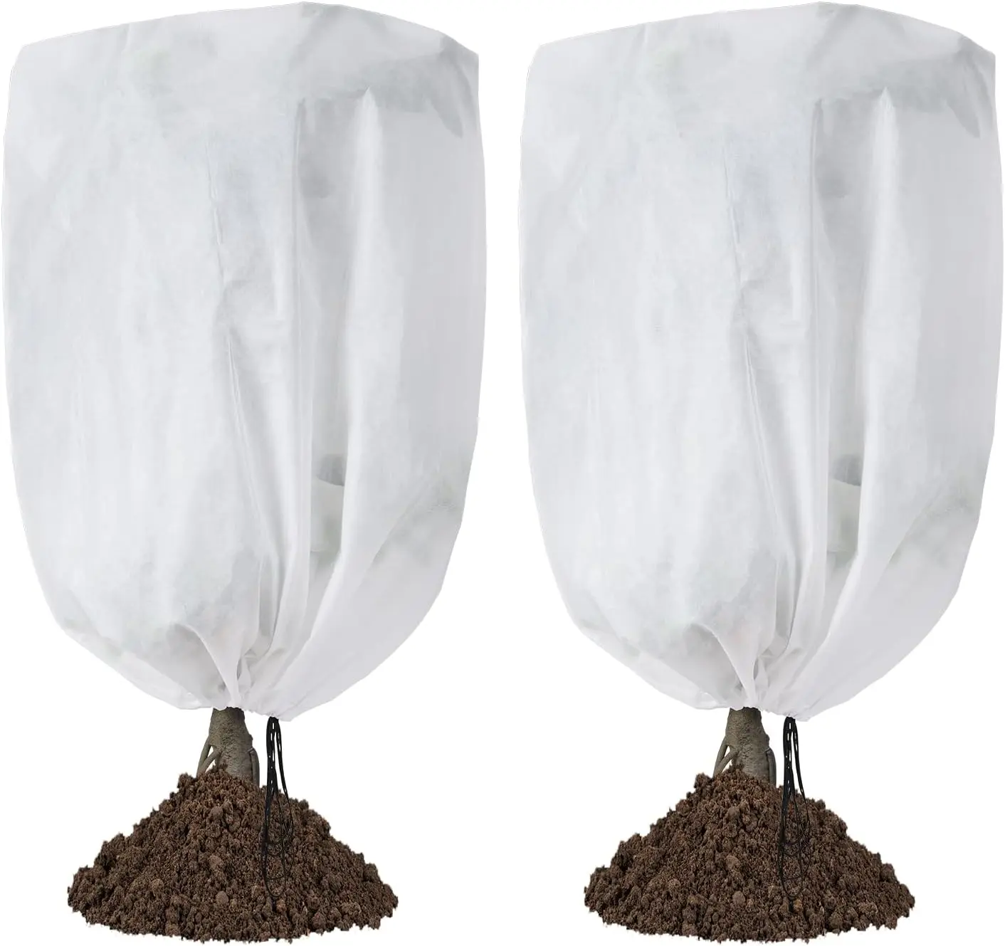 2-Pack Drawstring Tree & Shrub Covers, 48"x72" 2.2 oz Frost Cloth for Outdoor Potted Plants, Winter Freeze Protection, Extend Growing Season
