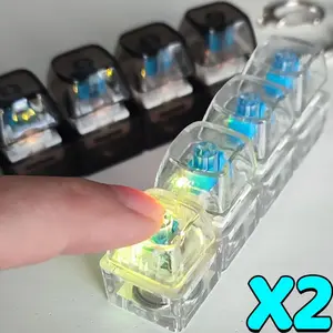 2PC Mechanical Keyboard Toy Light Up, Loud Fidget Keyboard Clicker, Keychain 4-in-1 with Cat Keycaps, for Adult To Relief Stress