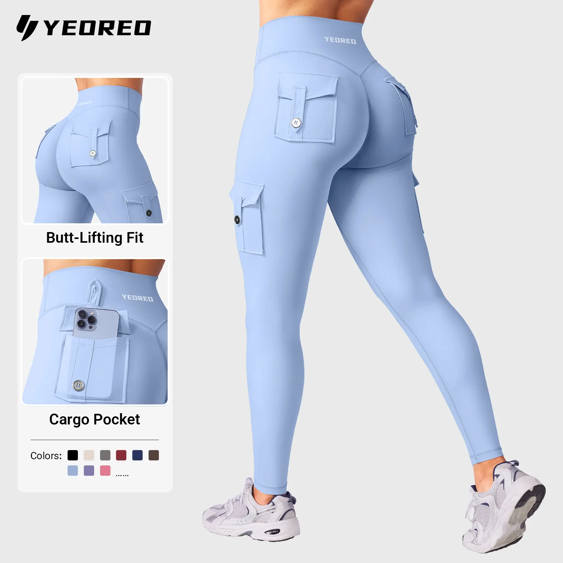YEOREO CoreFlex Women's High Waisted Contour Cargo Leggings - Hidden Scrunch, Butt Lifting, Pocket-Ready Fit, Fitness Bottoms, Athleisure Yoga Pants for Gym,outdoorfun