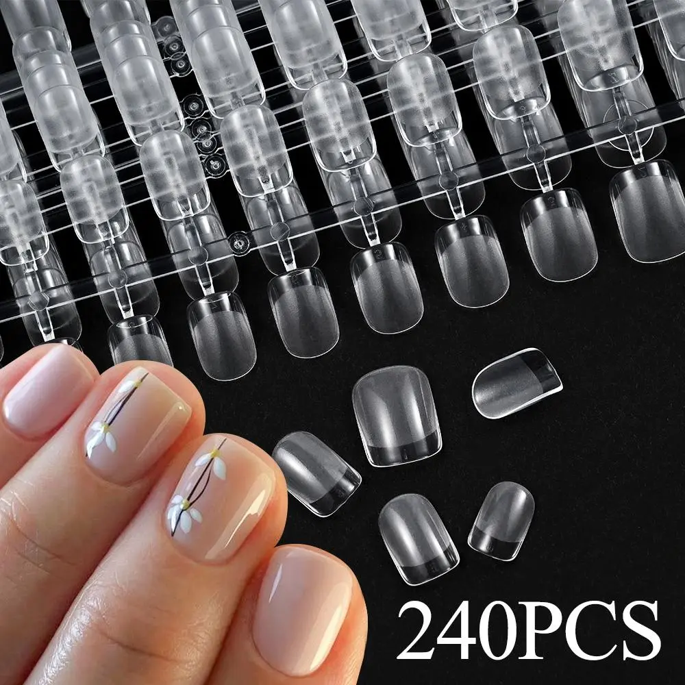 240pcs Clear Natural Fake Nails Tips Short Square/Almond Ultra-thin Artificial Press on Nails Full/Half Cover Nail Art Extension
