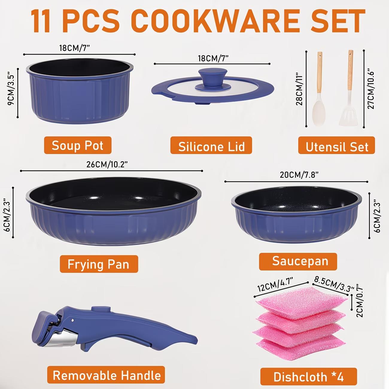 Set of 11 Ceramic Nonstick Cookware Including Pots And Pans with Detachable Handles, Safe for RV Kitchens, Suitable for Oven And Dishwasher Use, Stackable, Induction Compatible, Featuring Frying Pans And Saucepans in Beige,