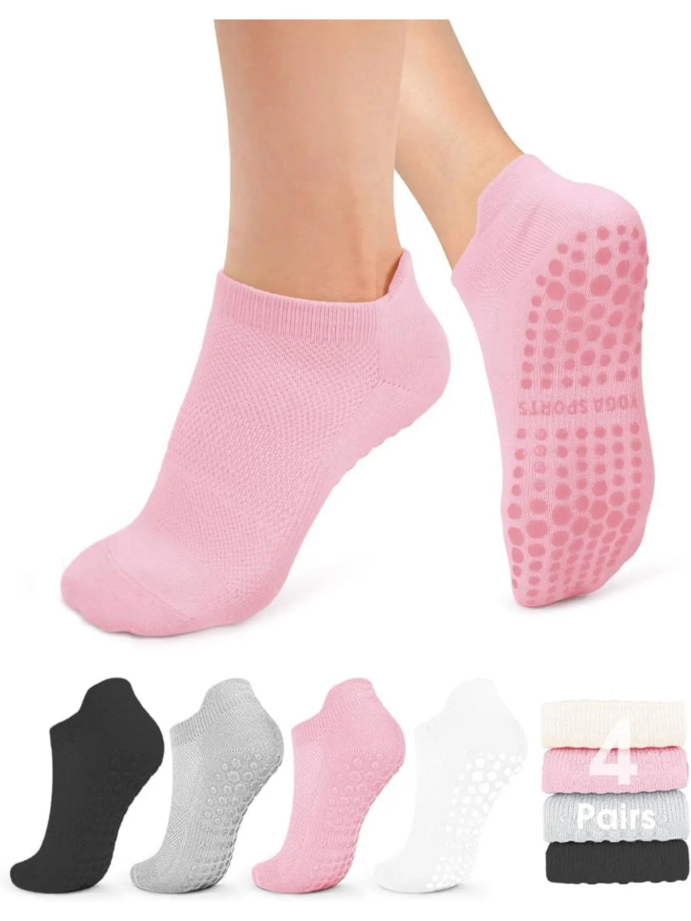 Women's Anti-Slip Grip Athletic Sports Socks, Gripsocks for Hospital Use, Barefoot Wear, Sporty Fitted Plain Design for All Seasons