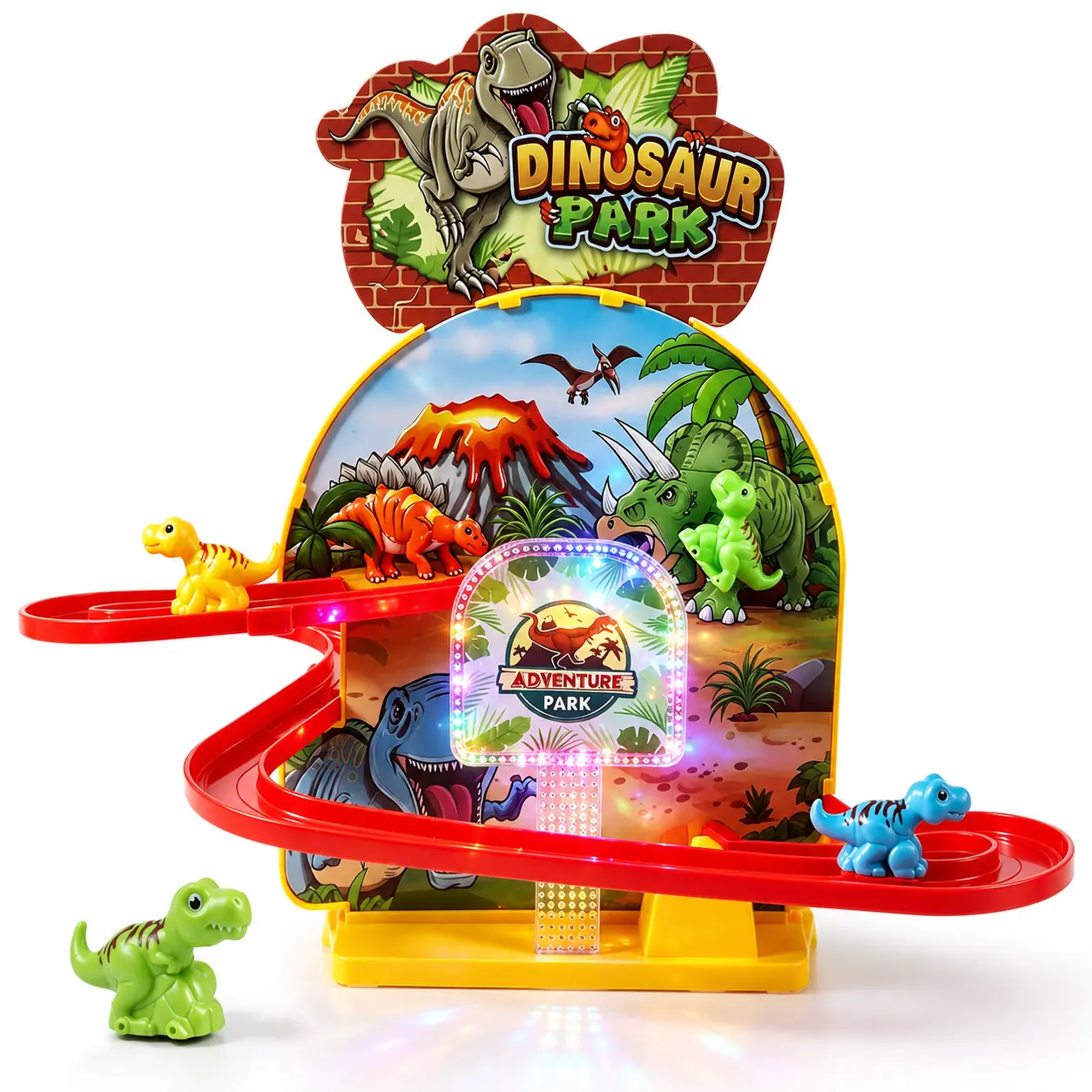 Dinosaur Track Set for Kids, Dinosaur Race Track Toy with Lights & Music, Dino Sliding Track Playset with Dinosaur Figures, Toddler Toy Gift for Boys Girls