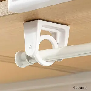 360° Rotatable Retractable Pole Fixator, 4 Counts Non-drilling Strong Adhesive Hooks, Towel Rod Shower Curtain Rod Brackets for Home Bathroom Kitchen Office