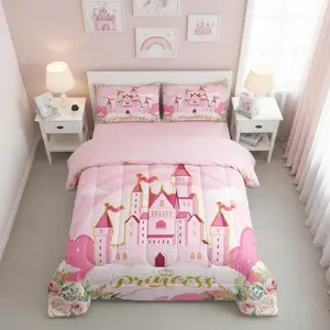 Feelyou Kids Princess Castle Comforter Set - Microfiber Soft Breathable Fabric Bed-in-a-Bag for Toddler Girls, Multi-Size Sets (1 Comforter)