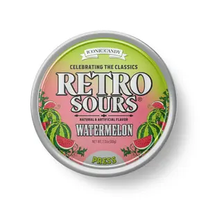 Iconic Candy Retro Sour Tins Hard Tangy Watermelon Candy 2.12oz 1 Pack Tins Nostalgic Snacking Experience