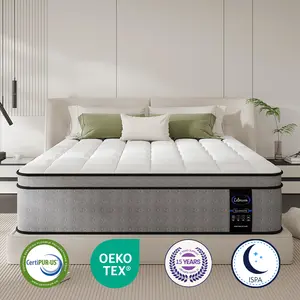 【LIVE Exclusive-LC】12/14 inch California king size fiberglass bed sore spring mattress,hybrid mattress in a Box, comfortable sleep Medium Firm Memory certi pur Foam and Pocket Springs, Strong Edge Support, Pressure Relief Set, colcho para cama